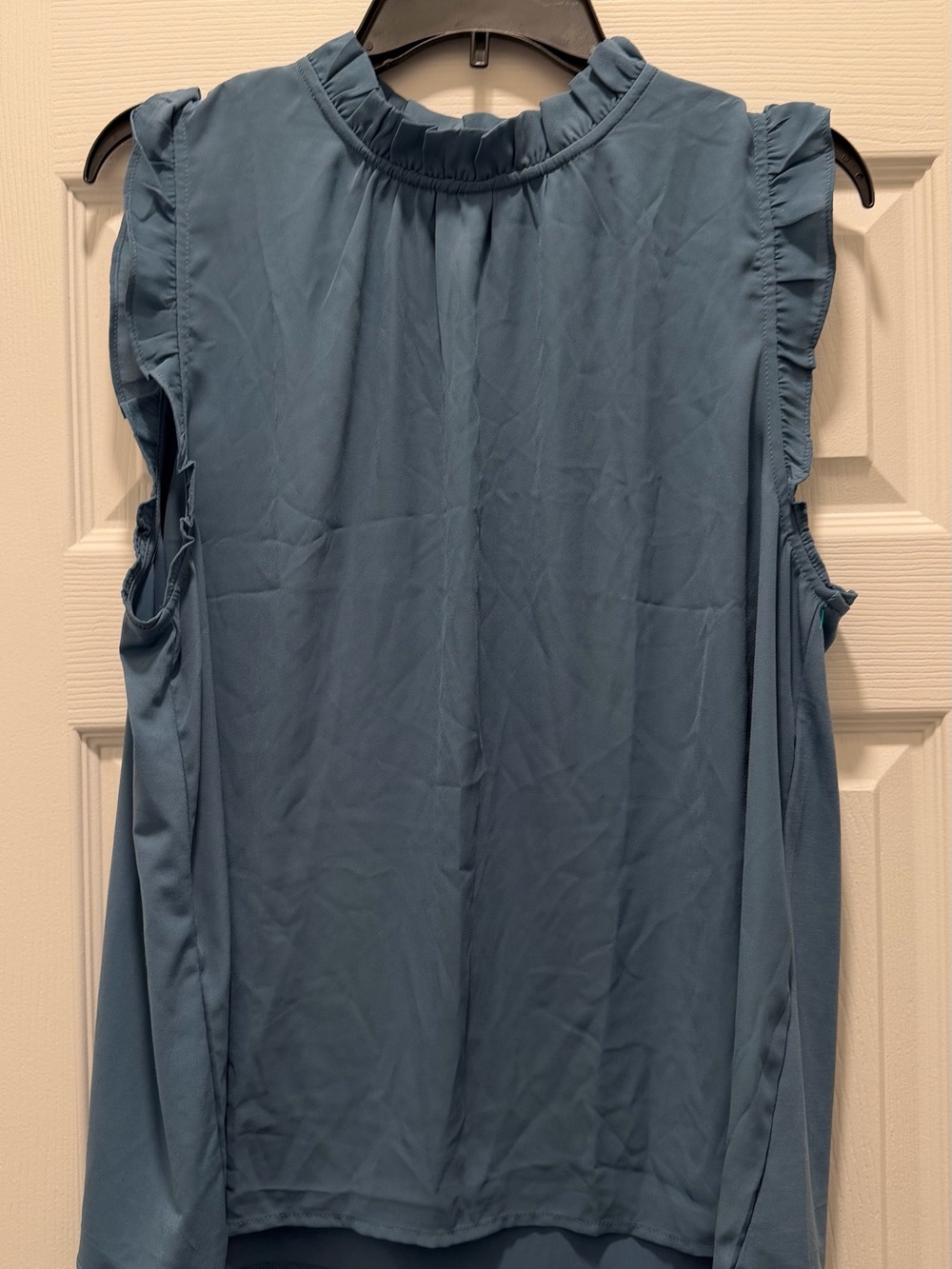 Ann Taylor Factory Dusty Blue Ruffle Neck Sleeveless Top